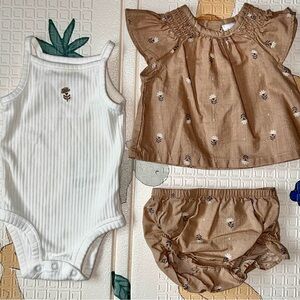 Brown and White Baby Girl Outfit Set